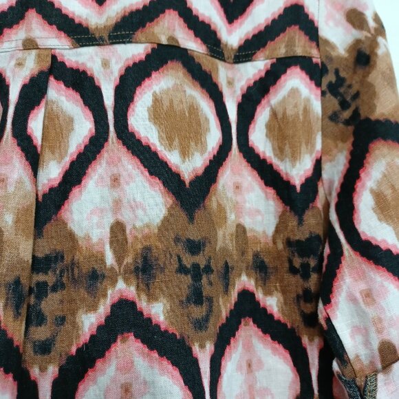 Ellen Tracy Linen Tunic Top Ikat Print Zipper Detail Size Small - Picture 10 of 11